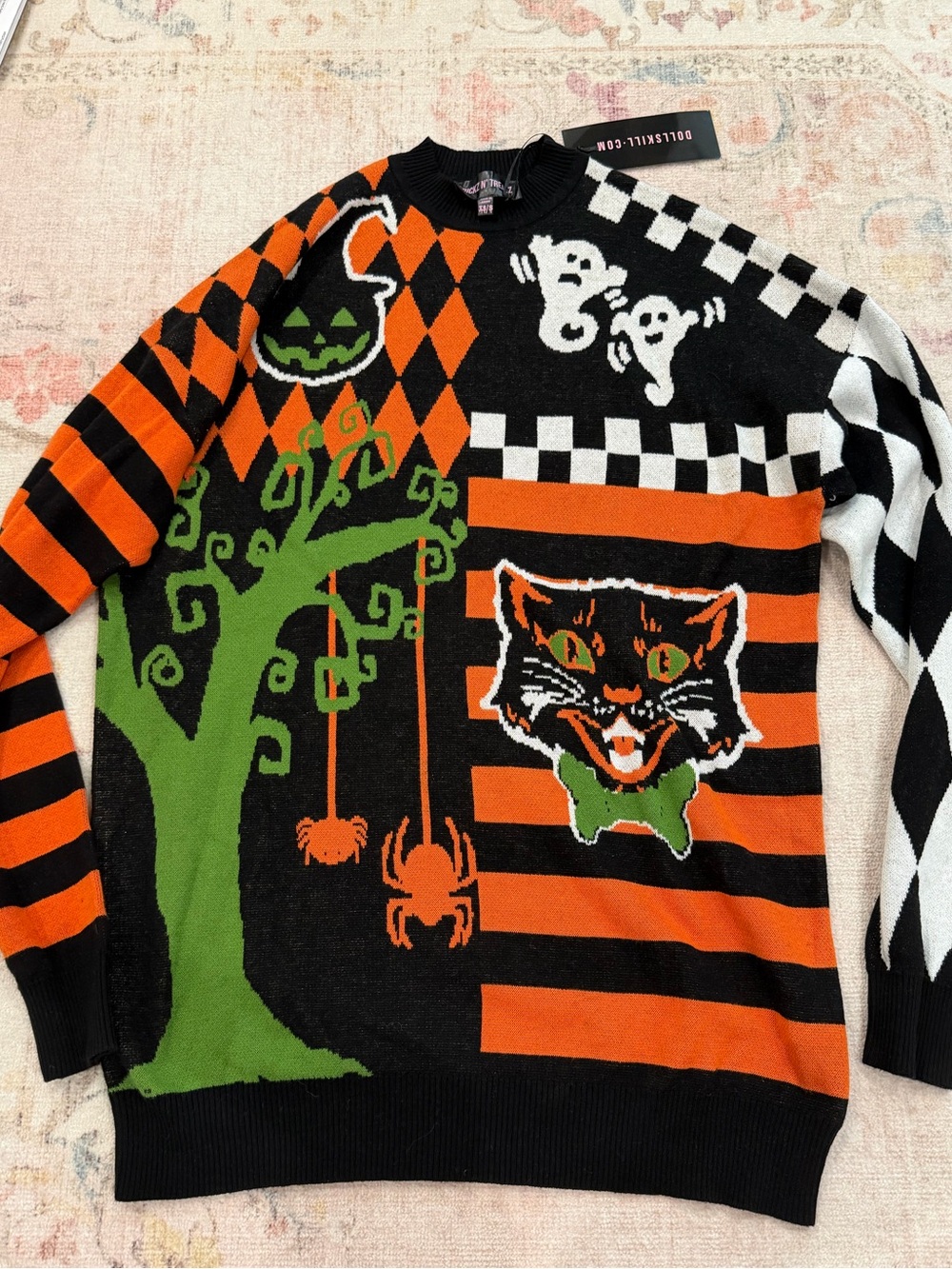 Halloween Graphic Crewneck Sweater Dress - Black/Orange/Green